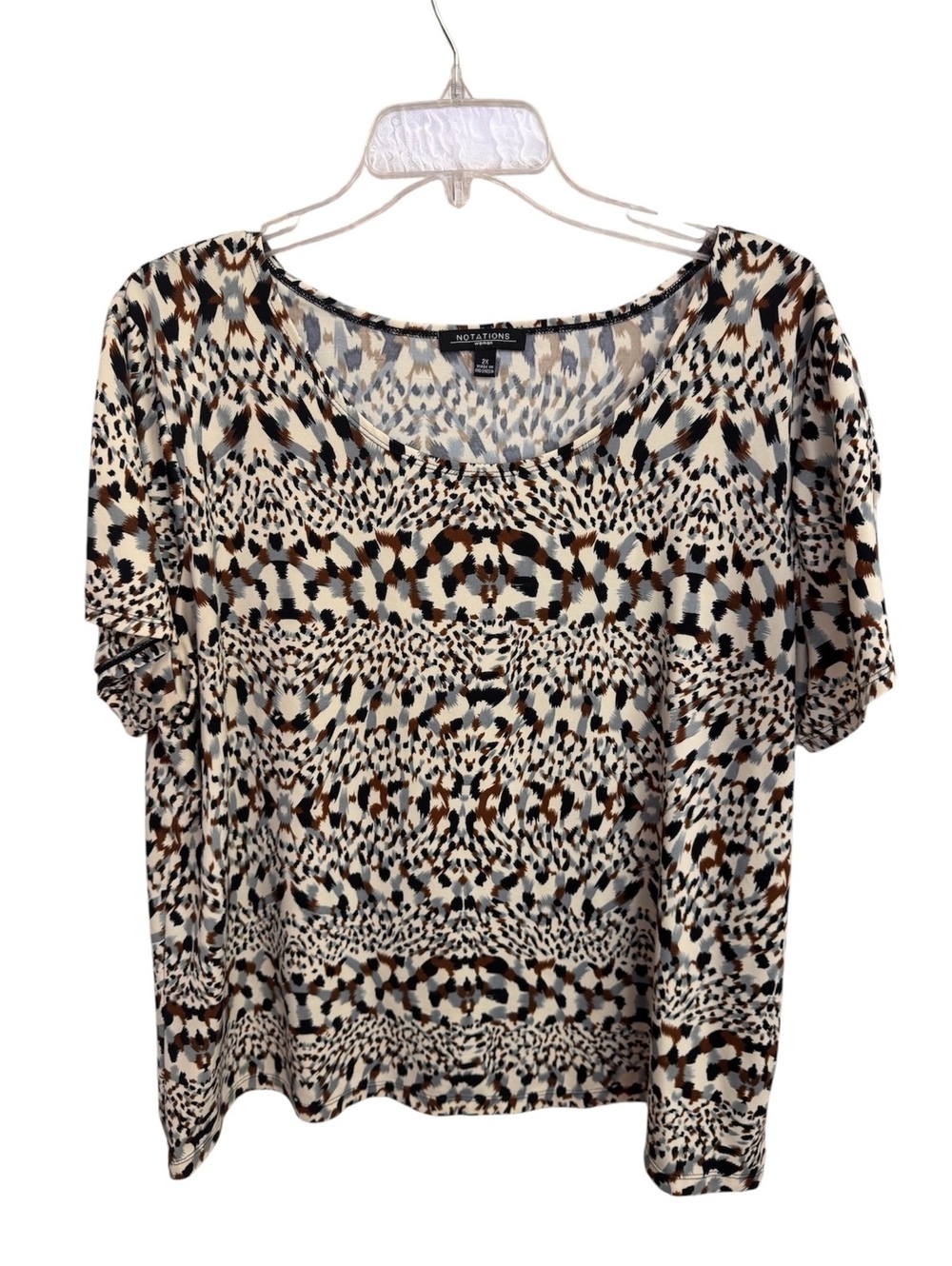 310 Notations Woman 2XL 27" PTP Animal Print Short Sleeve Top R0000310